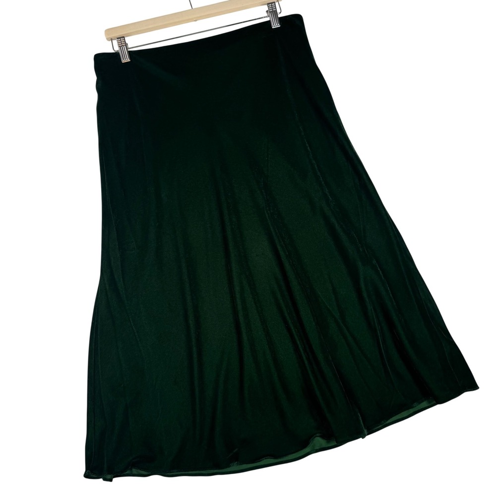 Lauren Ralph Lauren Skirt Womens 14 Green Velvet Midi A-Line Holiday Party Luxe